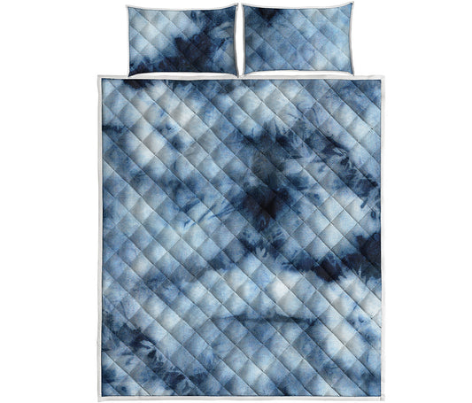Blue And Black Acid Wash Tie Dye Print Quilt Bed Set