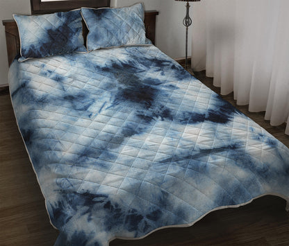 Blue And Black Acid Wash Tie Dye Print Quilt Bed Set