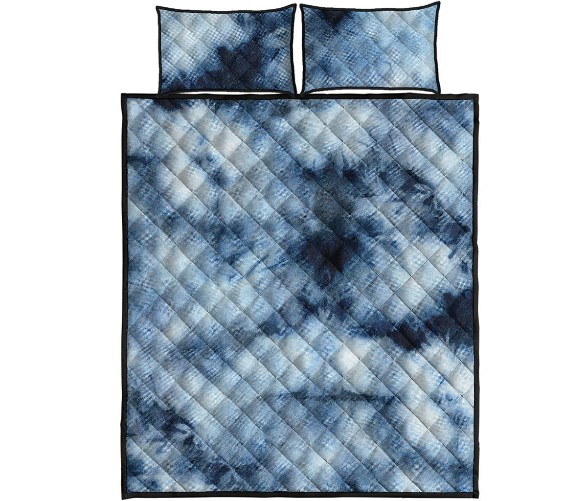 Blue And Black Acid Wash Tie Dye Print Quilt Bed Set