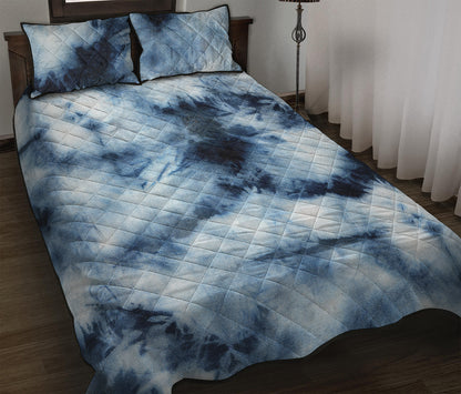 Blue And Black Acid Wash Tie Dye Print Quilt Bed Set