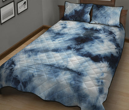 Blue And Black Acid Wash Tie Dye Print Quilt Bed Set