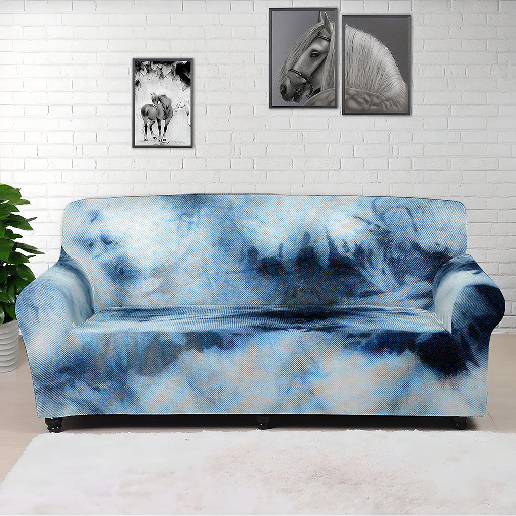 Blue And Black Acid Wash Tie Dye Print Sofa Cover