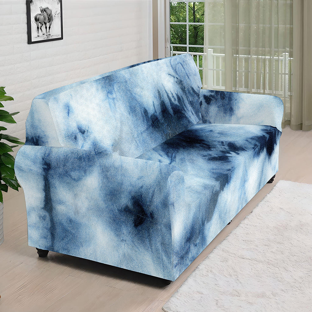 Blue And Black Acid Wash Tie Dye Print Sofa Cover