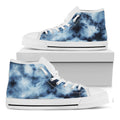 Blue And Black Acid Wash Tie Dye Print White High Top Sneakers