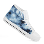 Blue And Black Acid Wash Tie Dye Print White High Top Shoes