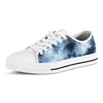 Blue And Black Acid Wash Tie Dye Print White Low Top Shoes