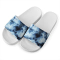 Blue And Black Acid Wash Tie Dye Print White Slide Sandals