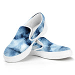 Blue And Black Acid Wash Tie Dye Print White Slip On Shoes