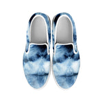 Blue And Black Acid Wash Tie Dye Print White Slip On Shoes