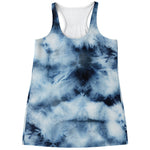 Blue And Black Acid Wash Tie Dye Print Women's Racerback Tank Top