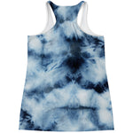 Blue And Black Acid Wash Tie Dye Print Women's Racerback Tank Top