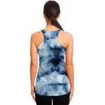 Blue And Black Acid Wash Tie Dye Print Women's Racerback Tank Top