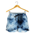 Blue And Black Acid Wash Tie Dye Print Women's Shorts