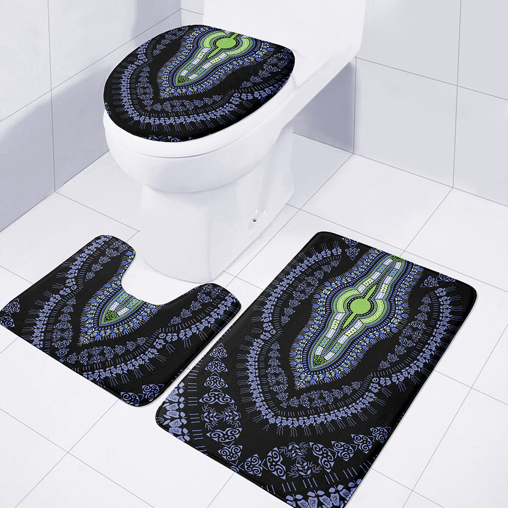 Blue And Black African Dashiki Print 3 Piece Bath Mat Set