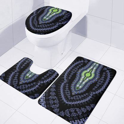 Blue And Black African Dashiki Print 3 Piece Bath Mat Set