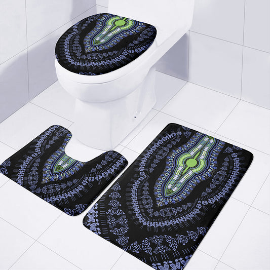 Blue And Black African Dashiki Print 3 Piece Bath Mat Set