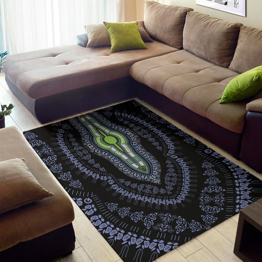 Blue And Black African Dashiki Print Area Rug