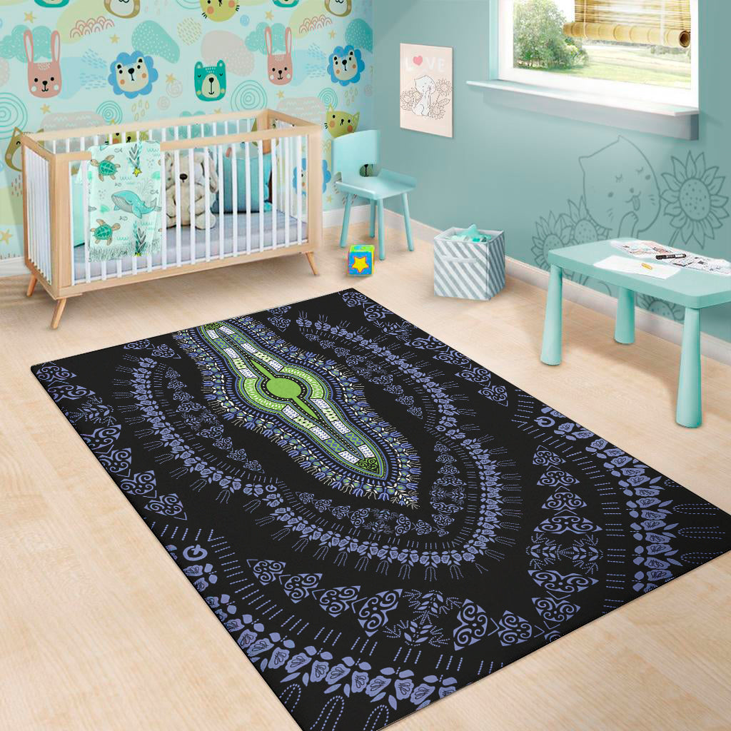 Blue And Black African Dashiki Print Area Rug