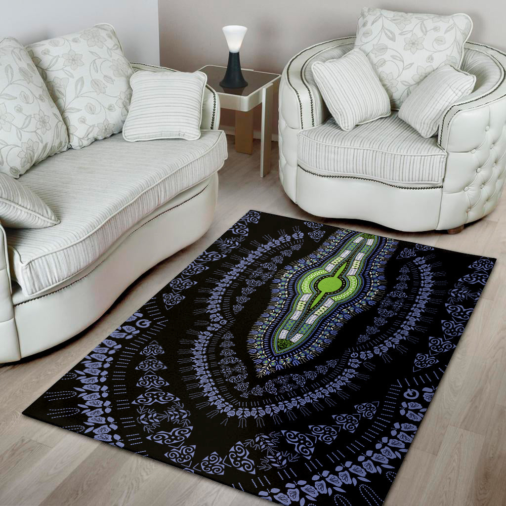 Blue And Black African Dashiki Print Area Rug