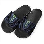 Blue And Black African Dashiki Print Black Slide Sandals