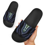 Blue And Black African Dashiki Print Black Slide Sandals