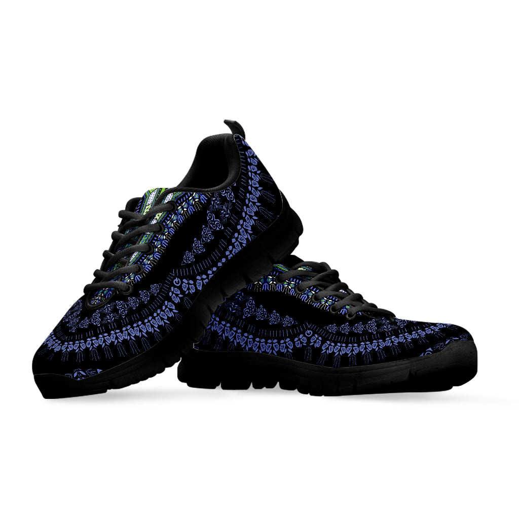 Blue And Black African Dashiki Print Black Sneakers