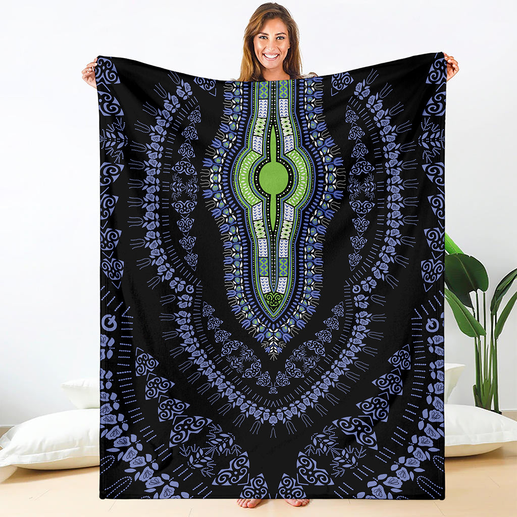 Blue And Black African Dashiki Print Blanket
