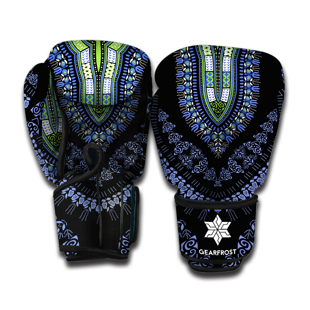 Blue And Black African Dashiki Print Boxing Gloves