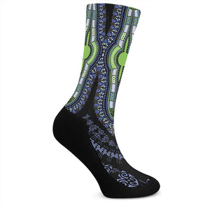 Blue And Black African Dashiki Print Crew Socks