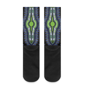 Blue And Black African Dashiki Print Crew Socks