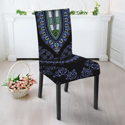 Blue And Black African Dashiki Print Dining Chair Slipcover