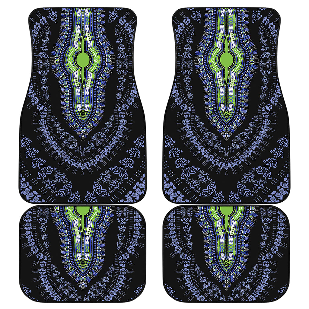 Blue And Black African Dashiki Print Front and Back Car Floor Mats