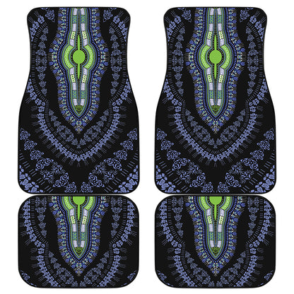 Blue And Black African Dashiki Print Front and Back Car Floor Mats