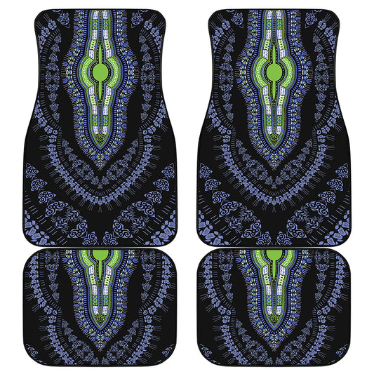 Blue And Black African Dashiki Print Front and Back Car Floor Mats