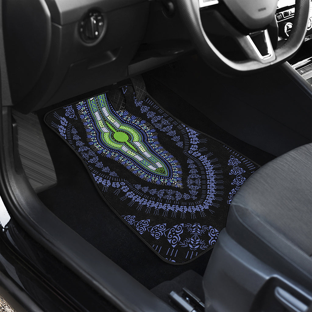 Blue And Black African Dashiki Print Front and Back Car Floor Mats