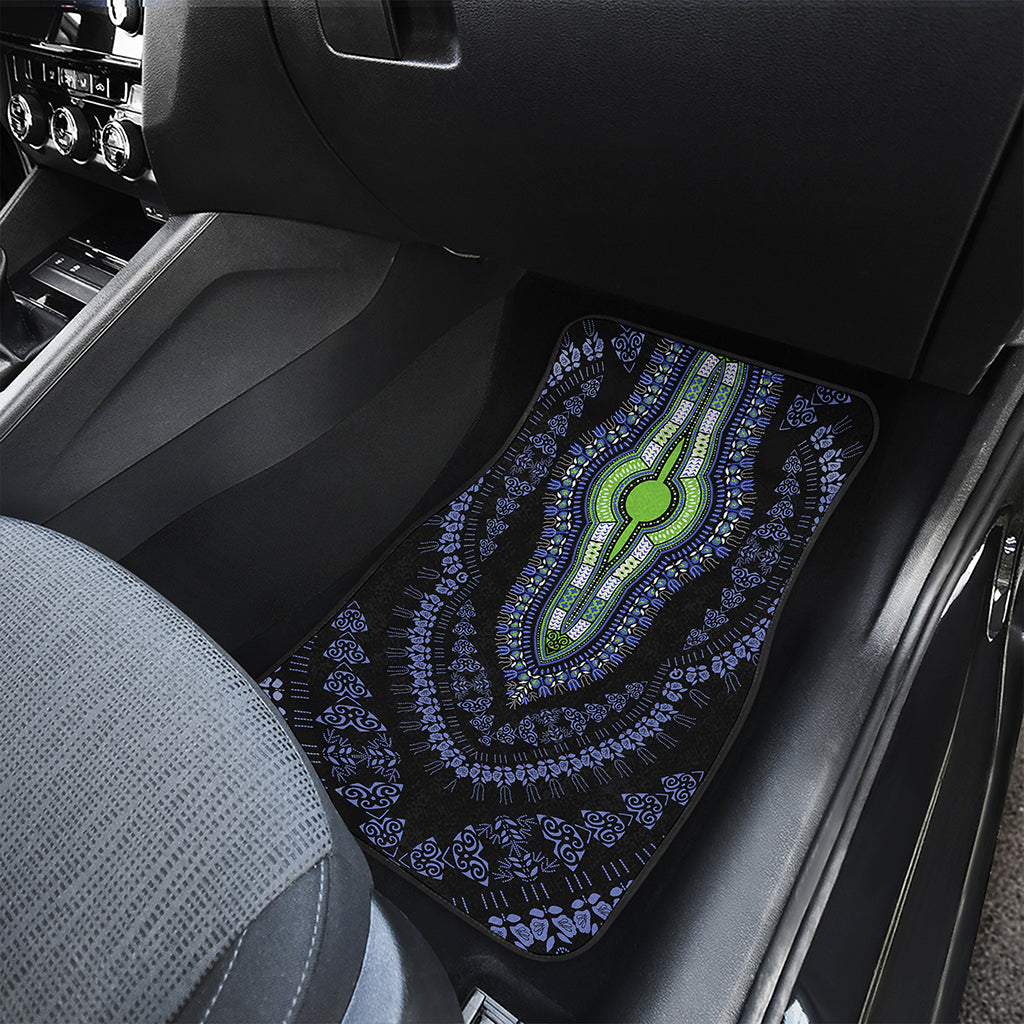 Blue And Black African Dashiki Print Front and Back Car Floor Mats