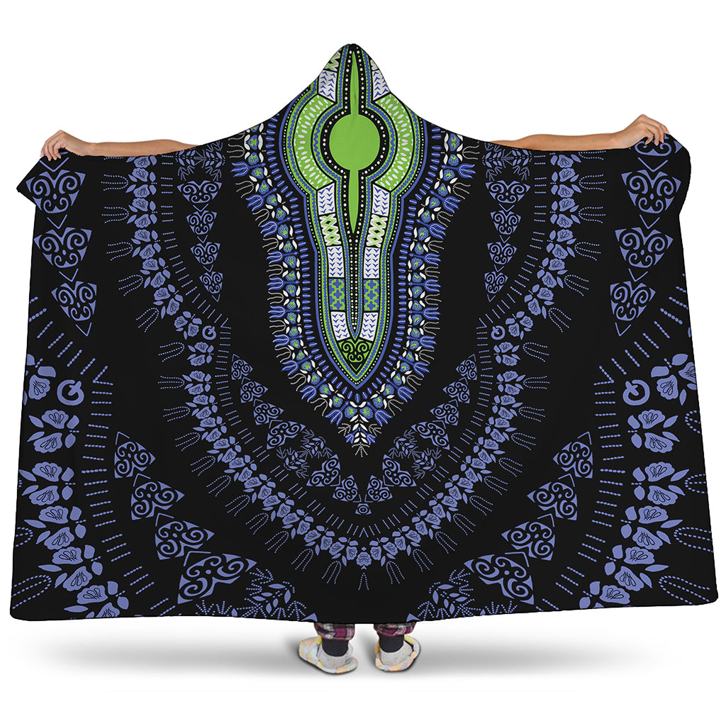 Blue And Black African Dashiki Print Hooded Blanket
