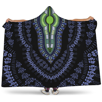 Blue And Black African Dashiki Print Hooded Blanket