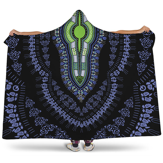 Blue And Black African Dashiki Print Hooded Blanket