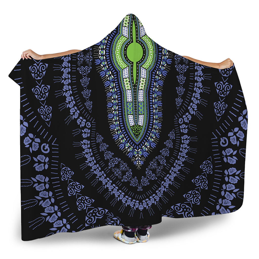Blue And Black African Dashiki Print Hooded Blanket
