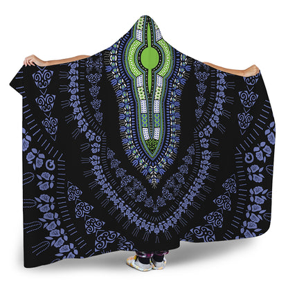 Blue And Black African Dashiki Print Hooded Blanket