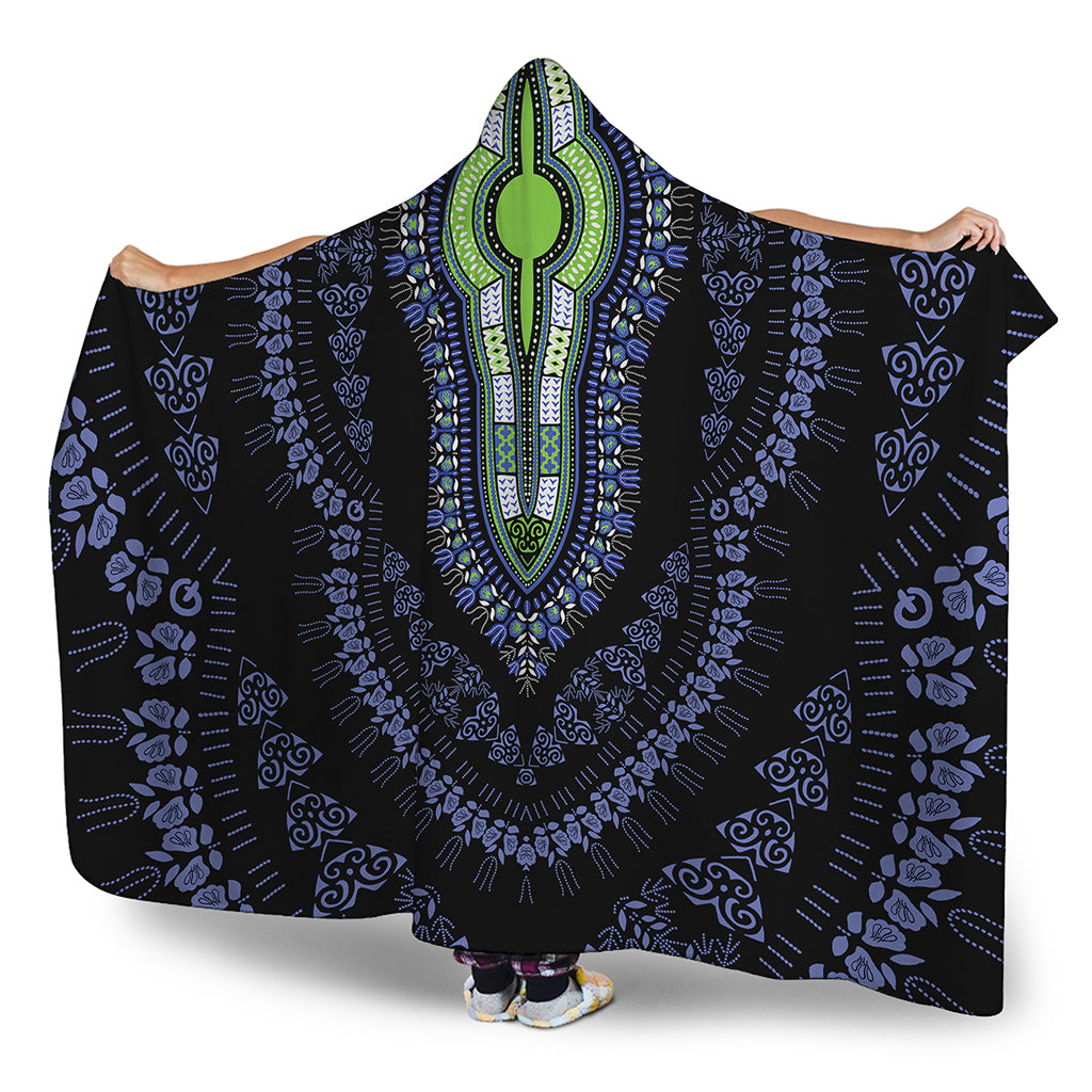 Blue And Black African Dashiki Print Hooded Blanket