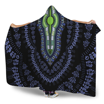 Blue And Black African Dashiki Print Hooded Blanket