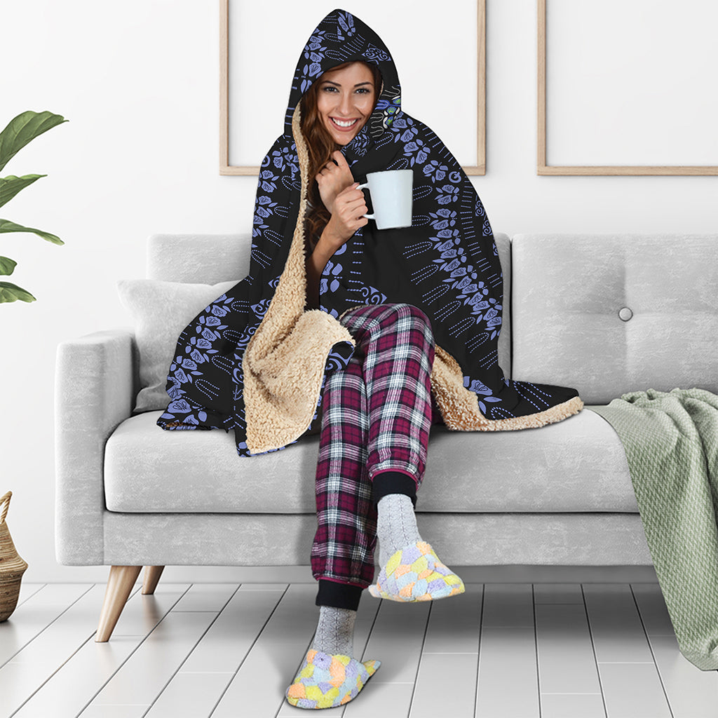 Blue And Black African Dashiki Print Hooded Blanket