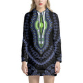 Blue And Black African Dashiki Print Pullover Hoodie Dress
