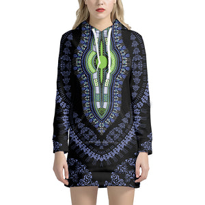 Blue And Black African Dashiki Print Hoodie Dress