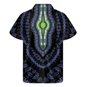 Blue And Black African Dashiki Print Men's Short Sleeve Shirt