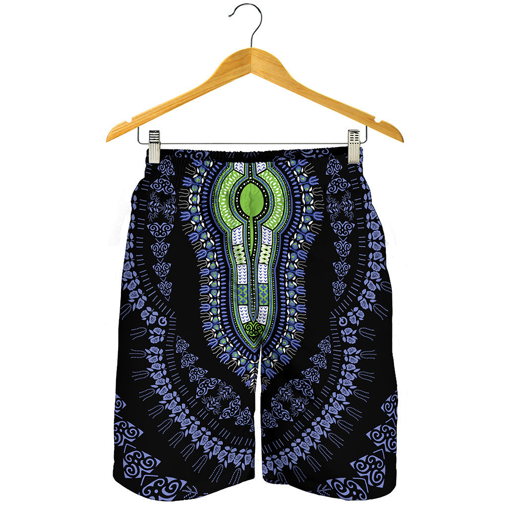 Blue And Black African Dashiki Print Men's Shorts