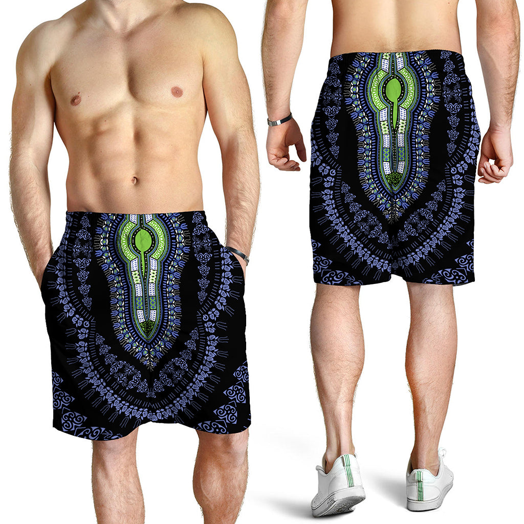 Blue And Black African Dashiki Print Men's Shorts