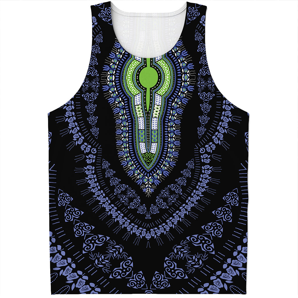 Blue And Black African Dashiki Print Men's Tank Top